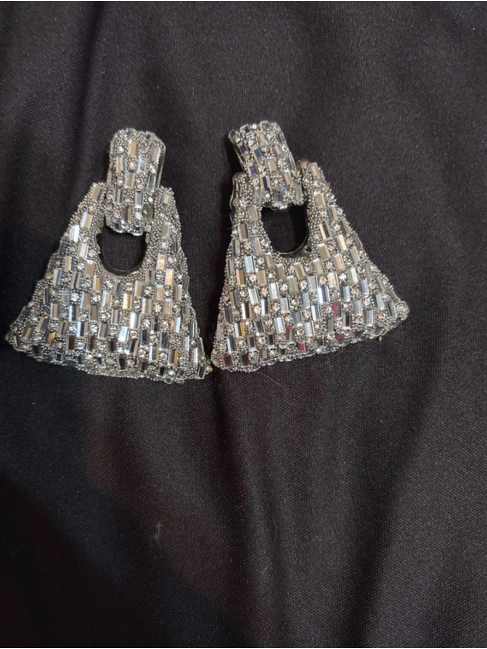 Silver Beaded Triangle Drop Earrings